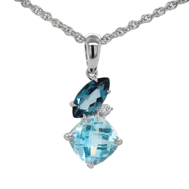 Blue topaz (2.40 ctw) 2 stone pendant 14k white gold