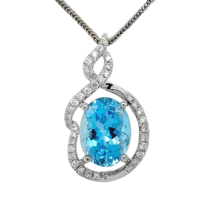 Aquamarine (2.38 ct) & diamond (0.19 ctw) oval pendant 14k white gold