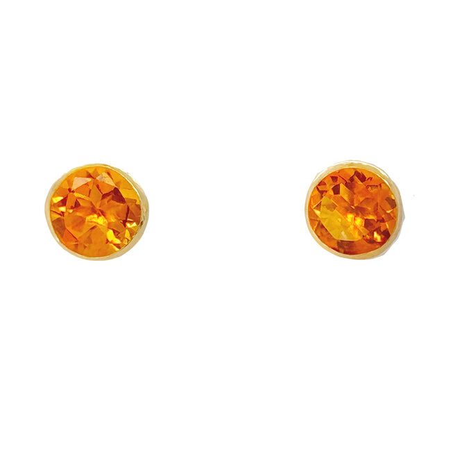 Madeira Citrine (1.52 ctw) bezel set stud earrings 18k yellow gold 0.63 gr