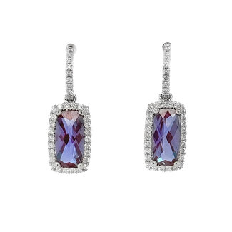 LAB alexandrite (273 ctw) & diamond (0.32 ctw) earrings 14k white gold 2.9 gr
