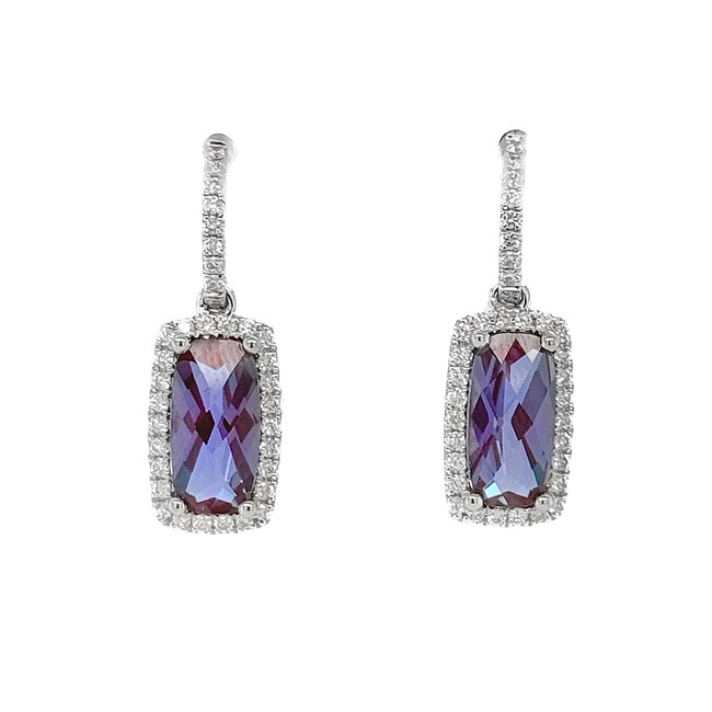 LAB alexandrite (273 ctw) & diamond (0.32 ctw) earrings 14k white gold 2.9 gr