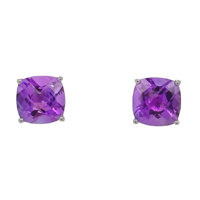 Amethyst (2.52ctw) square checkerboard cut earrings 14k white gold
