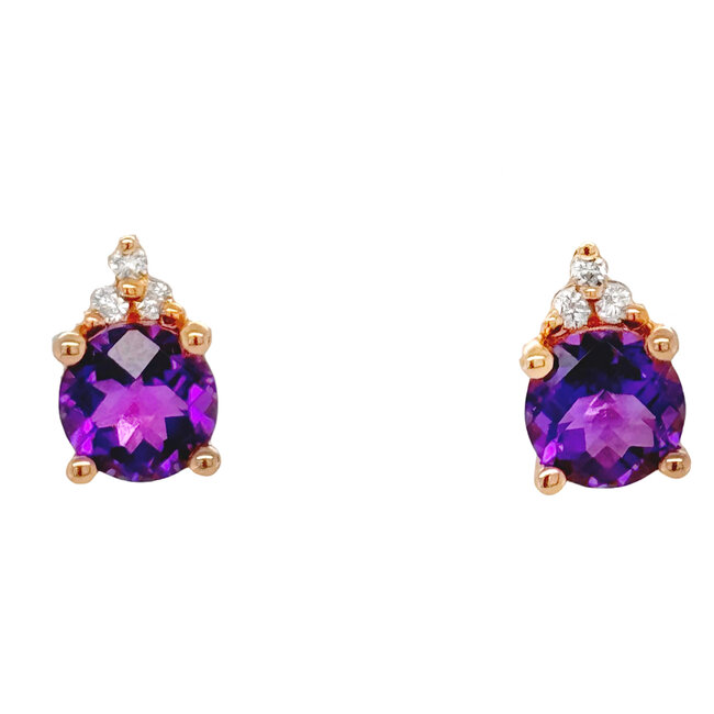 Amethyst (1.63ctw) & diamond (0.07ctw) stud earrings, 14k rose gold