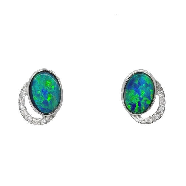 Opal doublet earrings 14k white gold