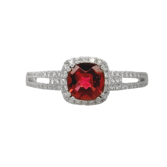 Pink tourmaline (1.05 ct) diamond (0.25 ctw) halo ring 14k white gold