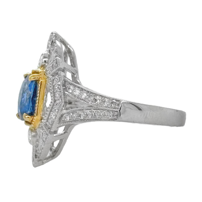 Sapphire (1.5 ct) & diamond (0.36 ctw) vintage ring 14k white & yellow gold