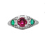 Pink tourmaline (0.5 ct) & emerald (0.3 ctw) vintage ring 14k white gold
