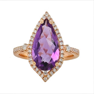 Amethyst (3.91 ct ) & diamond (0.30 ctw) vintage ring 14k rose gold