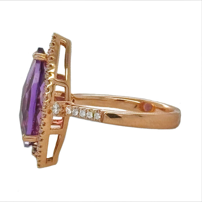 Amethyst (3.91 ct ) & diamond (0.30 ctw) vintage ring 14k rose gold