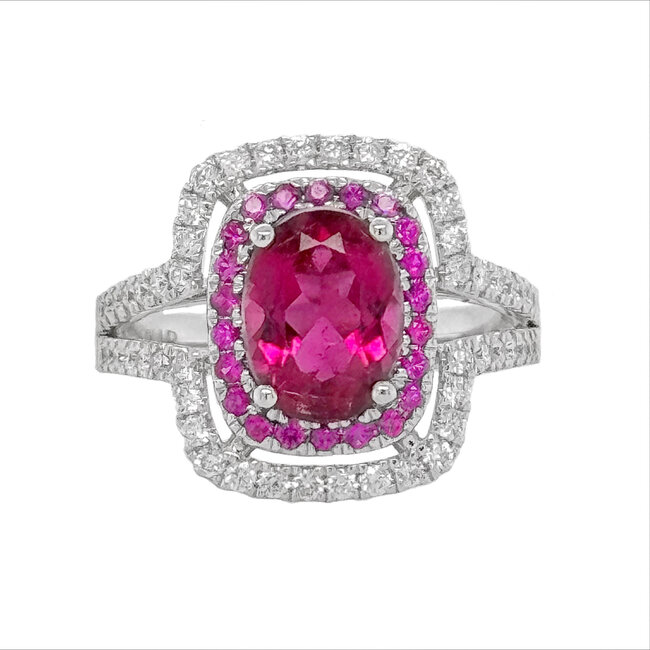 Rubelite, diamond, pink sapphire (2.92 ctw/2.1ctr) 14k white gold 5.2 gr
