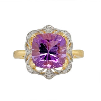 Amethyst (4.42 ct) & diamond (0.07 ctw) 14k yellow gold ring 4.6 gr