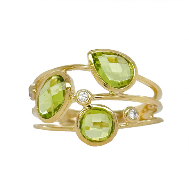 Peridot / diamond accent 3 stone fashion ring 14k yellow gold