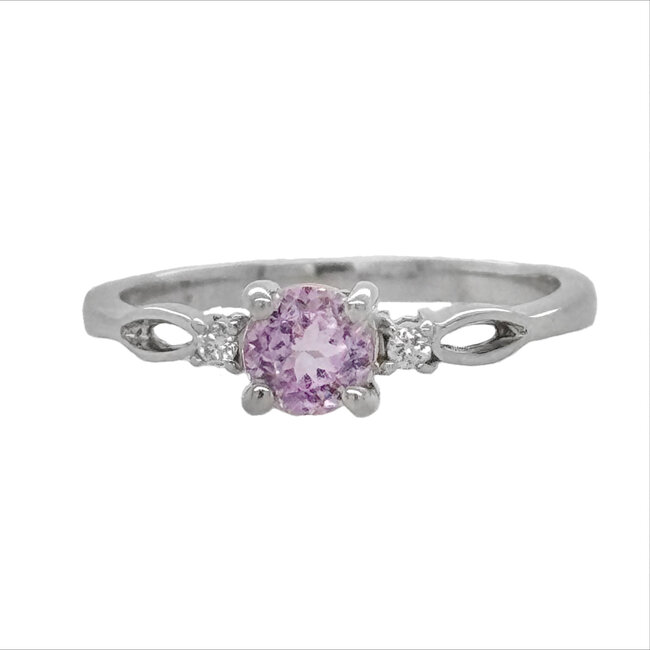 Pink kunzite and diamond ring 14k white gold