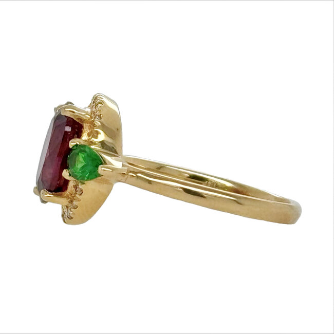 Rhodolite & Tsavorite garnet (3.5 ctw) & diamond (0.18 ctw ring) 14k yellow gold