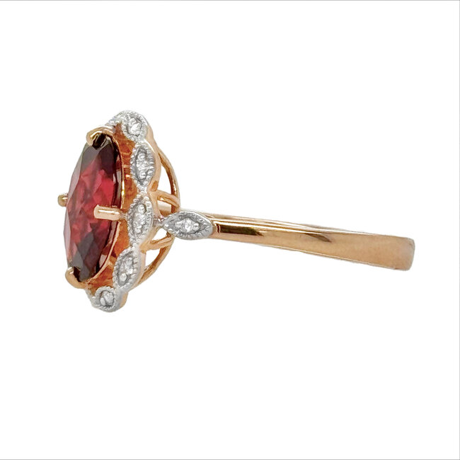 Garnet (2.84 ctw) & diamond (0.05 ctw) vitange ring 14k rose gold 3.2 gr