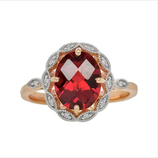 Garnet (2.84 ctw) & diamond (0.05 ctw) vitange ring 14k rose gold 3.2 gr