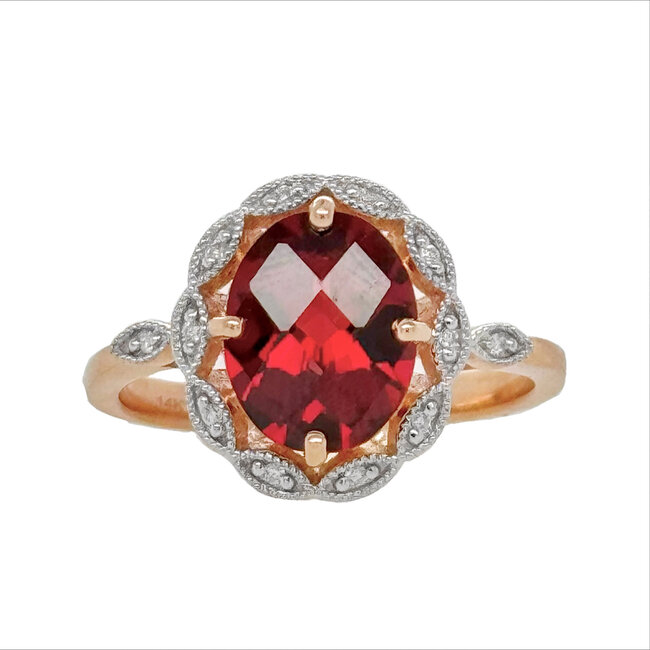 Garnet (2.84 ctw) & diamond (0.05 ctw) vitange ring 14k rose gold 3.2 gr