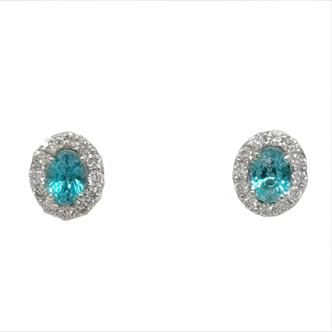 Blue zircon & diamond (0.50ctw) halo earrings platinum 1.2gr