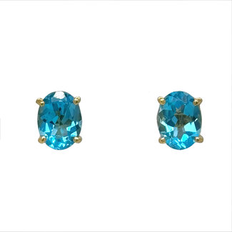 Blue topaz (3.18 ctw) oval stud earrings 18k yellow gold