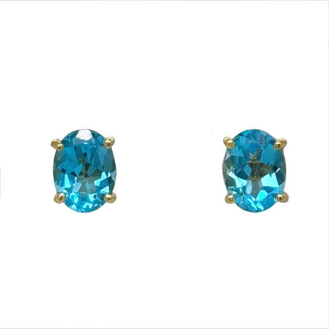 Blue topaz (3.18 ctw) oval stud earrings 18k yellow gold
