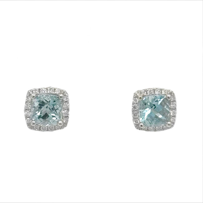 Aquamarine (0.97 ctw) & diamond (0.14 ctw) square earrings 14k white gold