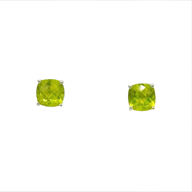 Peridot (1.02 ctw) 5x5 square stud earrings 14k white gold