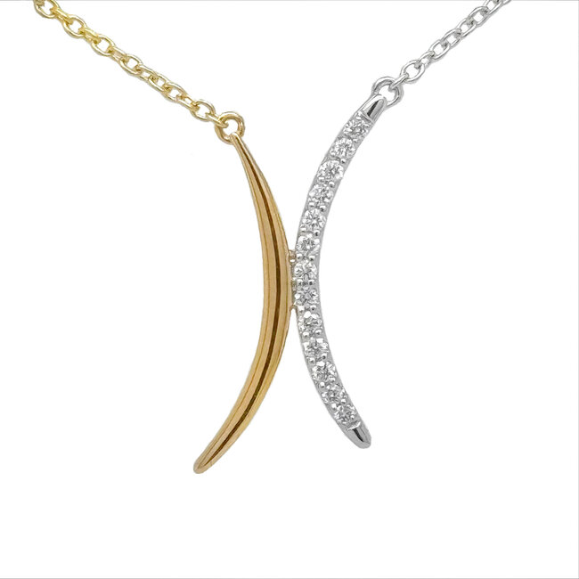 Diamond (0.14 ctw) "X" style pendant 14k white & yellow gold