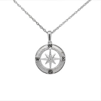 Diamond (0.05 ct) sterling silver compass pendant with chain