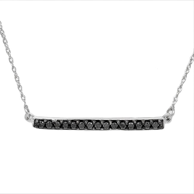 Black diamond (0.15ctw) bar necklace 14k white gold 1.4gr