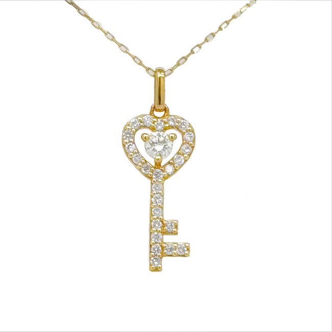 Diamond (0.23ctw) petite key necklace 18k yellow gold 1.49gr