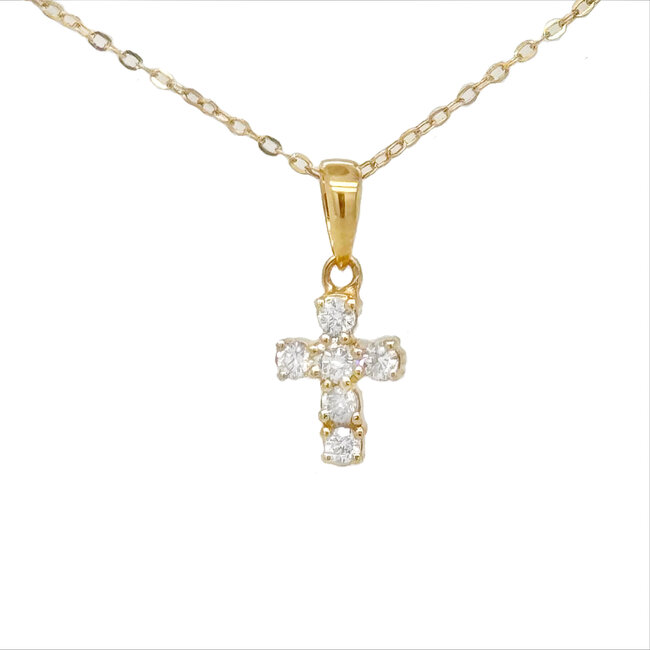 Diamond (0.13 ctw) petite cross pendant w/chain 14k yellow gold 1.3 gr