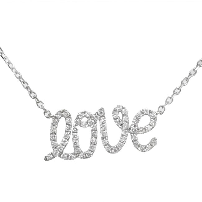 Diamond (0.14 ctw) cursive "love" necklace 14k white gold