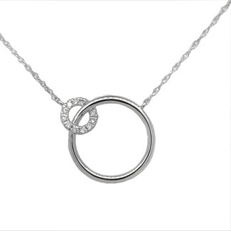 Diamond (0.06 ctw) interlocking circles pendant with fixed chain, 14k white gold