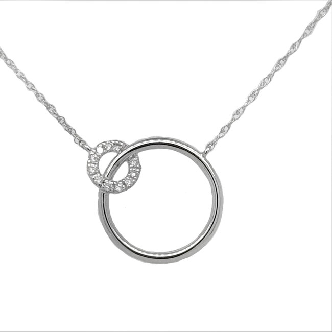 Diamond (0.06 ctw) interlocking circles pendant with fixed chain, 14k white gold