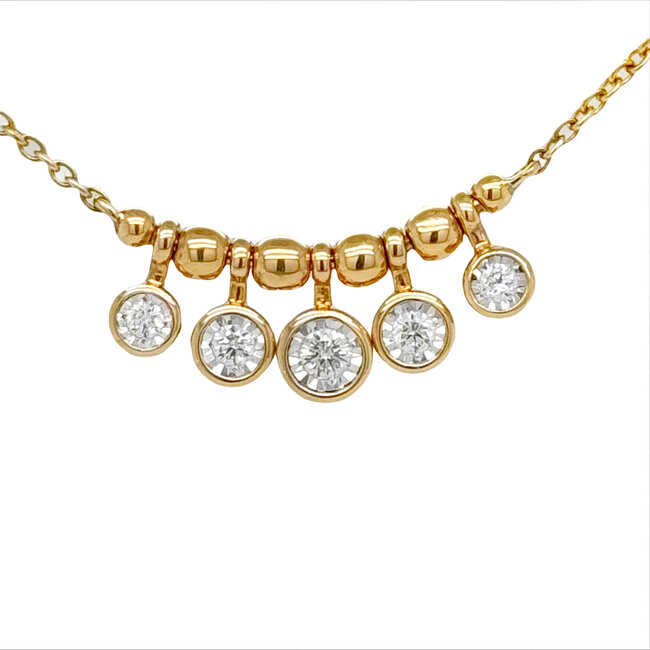 Diamond (0.20ctw) bezel & bead necklace 14k yellow gold