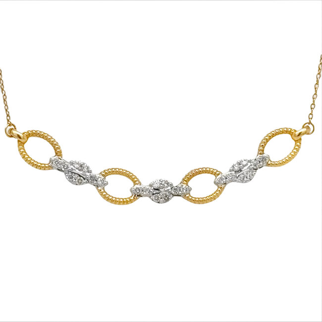 Diamond (0.25ctw) open link fixed chain necklace, 14k yellow gold
