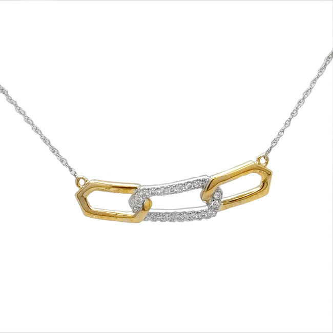 Diamond (.10ctw) paperclip pendant, 14k white/yellow gold