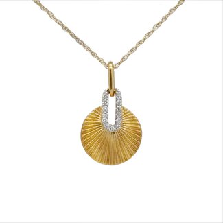 Diamond (0.05ct) textured disc pendant, 14k yellow gold