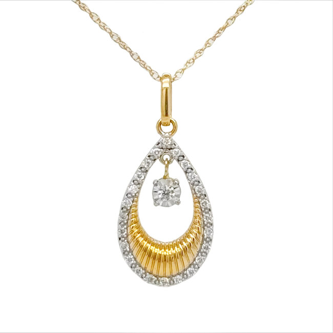 Diamond (0.12 ctw) shimmering pendant w/chain 14k yellow gold 2.0 gr