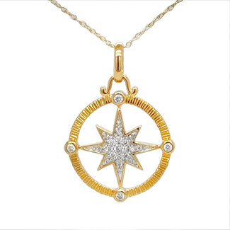 Diamond (0.13 ctw) compass pendant with chain 14k yellow gold