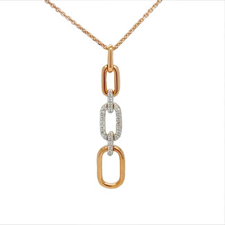 Diamond (0.06ctw) 3 link paperclip pendant w/chain 18k rose gold 2.7gr