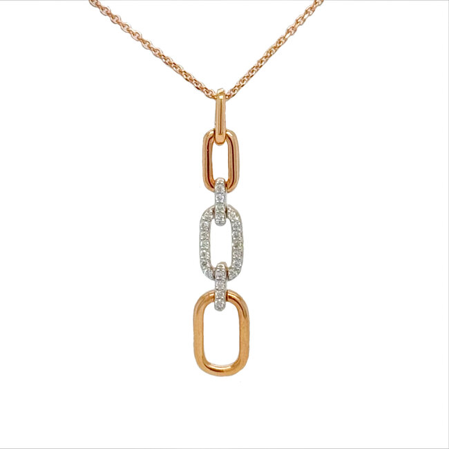 Diamond (0.06ctw) 3 link paperclip pendant w/chain 18k rose gold 2.7gr