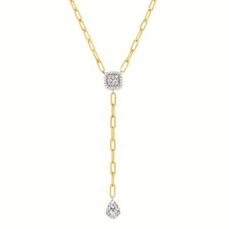 Diamond (0.35 ctw) pear/square cluster "Y" necklace 14k yellow gold 3.3 gr