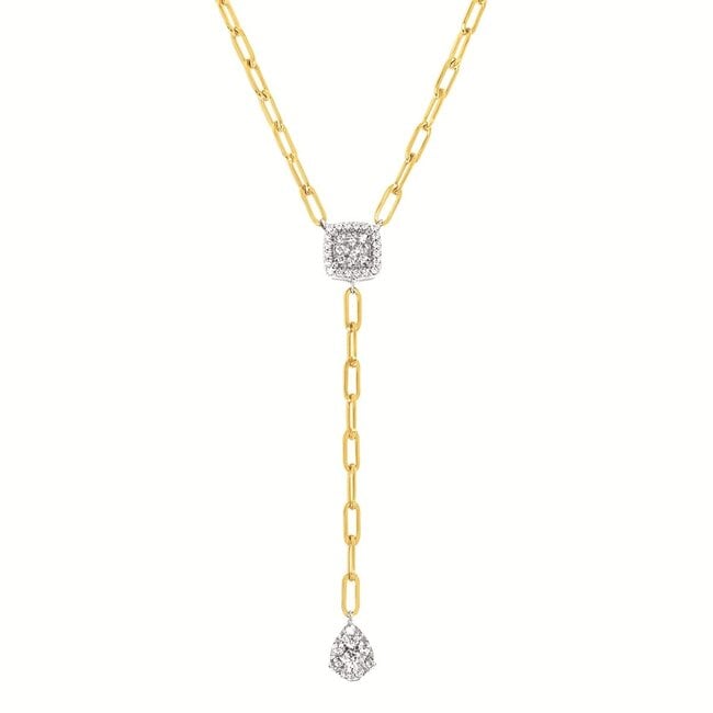 Diamond (0.35 ctw) pear/square cluster "Y" necklace 14k yellow gold 3.3 gr