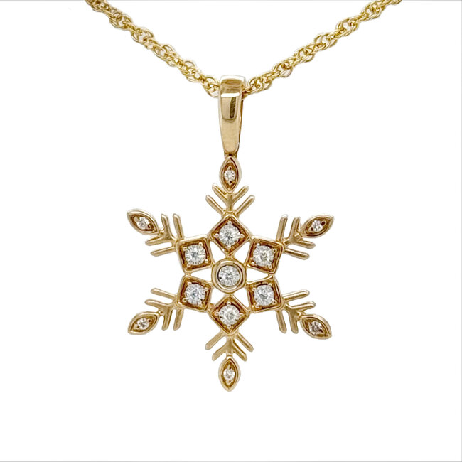Diamond (0.07ctw) snowflake pendant, 14k yellow gold