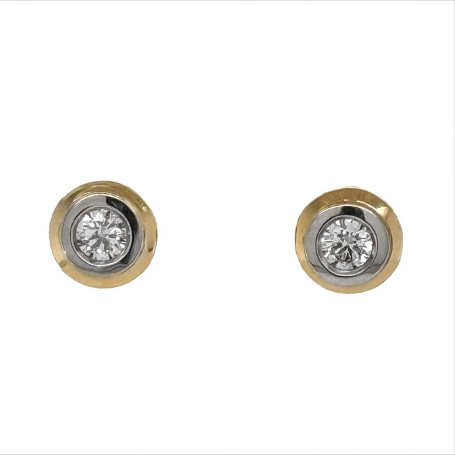 Diamond (0.50 ctw) bezel set stud earrings 14k yellow & white gold 2.0 gr