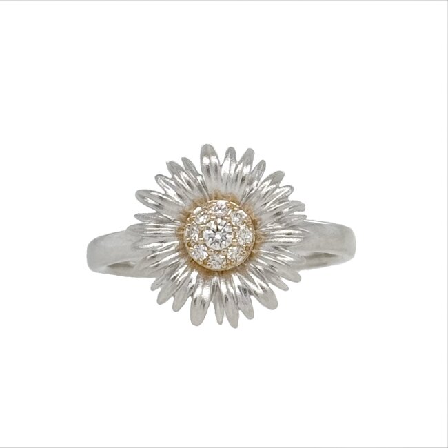 Diamond (0.10 ctw) sunflower ring 14k white & yellow gold
