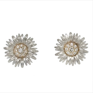 Diamond (0.14 ctw) sunflower earrings 14k white & yellow gold
