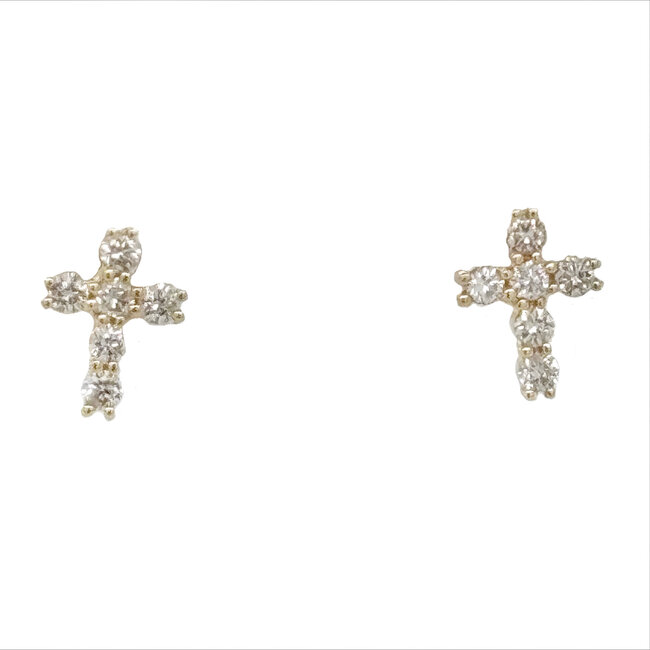 Diamond (0.21 ctw) petite cross stud earrings 14k yellow gold