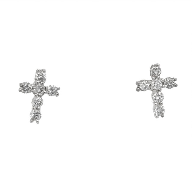 Diamond (0.21 ctw) petite cross stud earrings 14k white gold